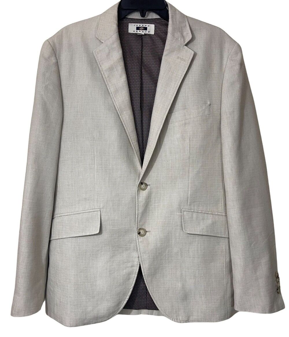 Joseph Abboud Two Button Jacket Mens Size M Beige Linen Blend Sport Coat Blazer